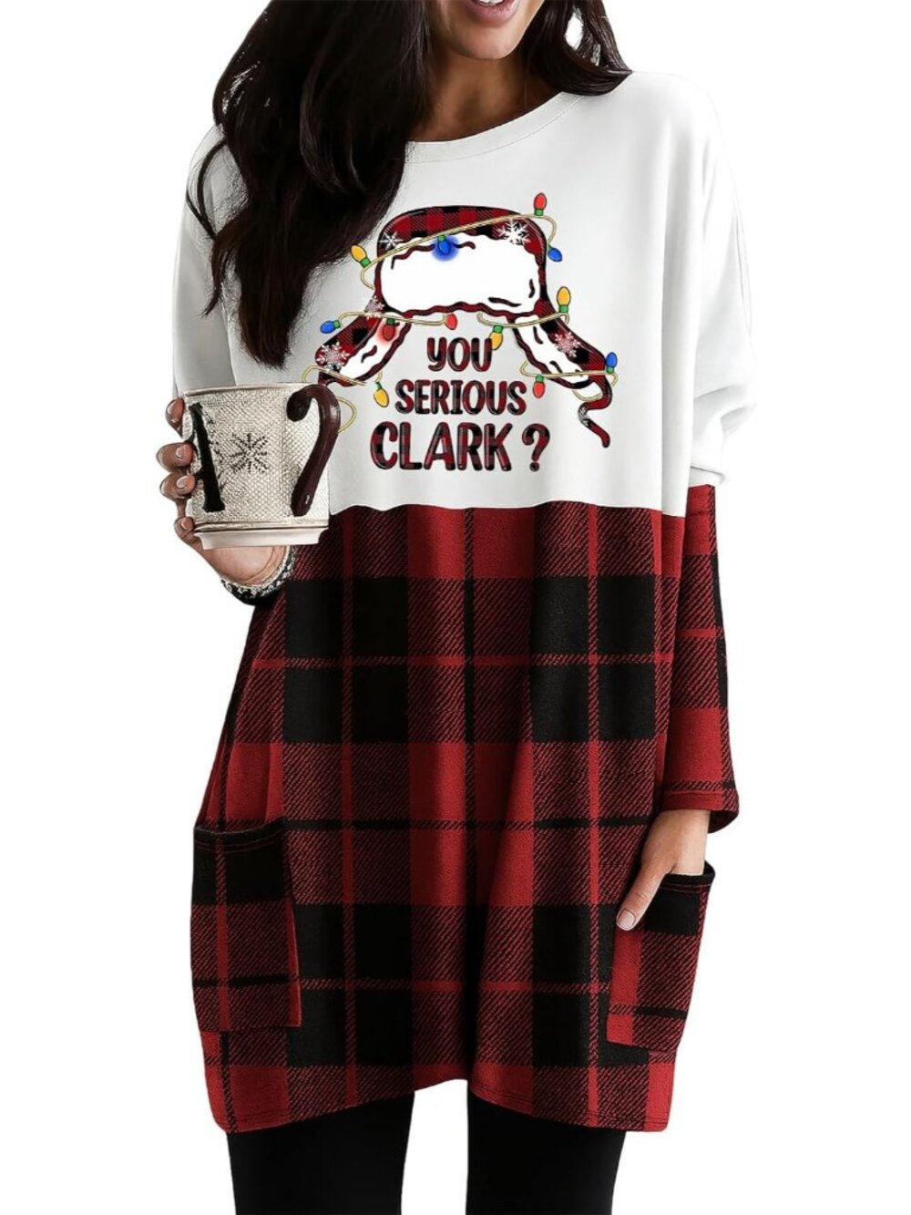 🎄Women's Serious Clark  Long Sleeve Casual Plaid Sweatshirt With Pockets Dress